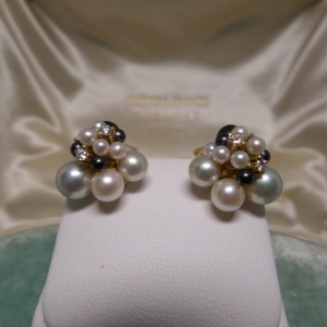 Pearl and diamond gold ear clips